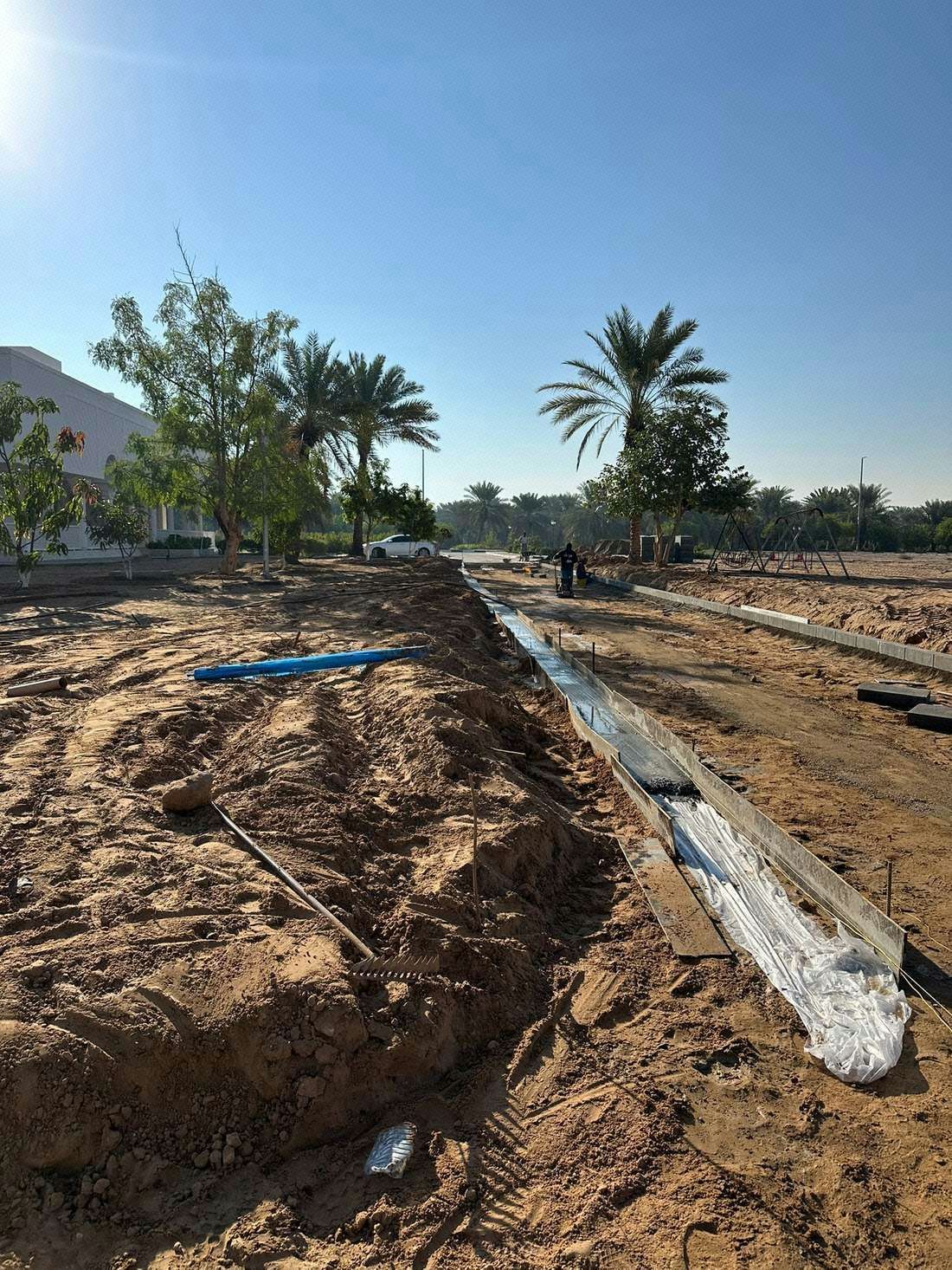 4 m wide pathway road construction and PCC bedding for kerbstone