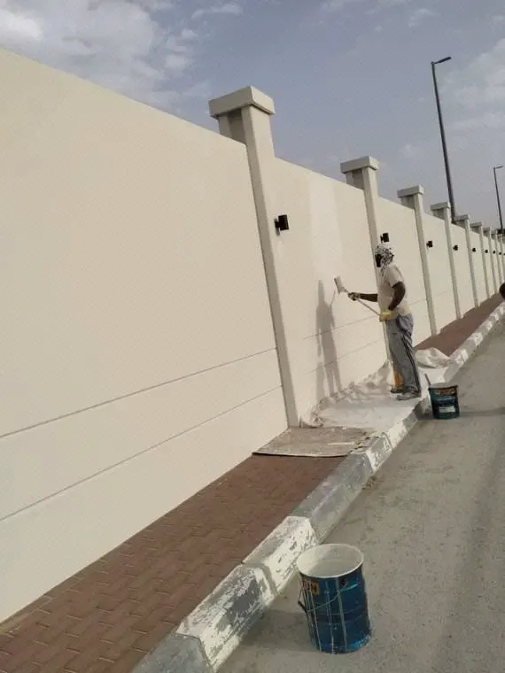 Boundary-wall lighting installation in progress