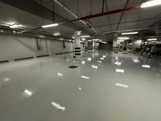 Completed epoxy floor coating at Al Mada