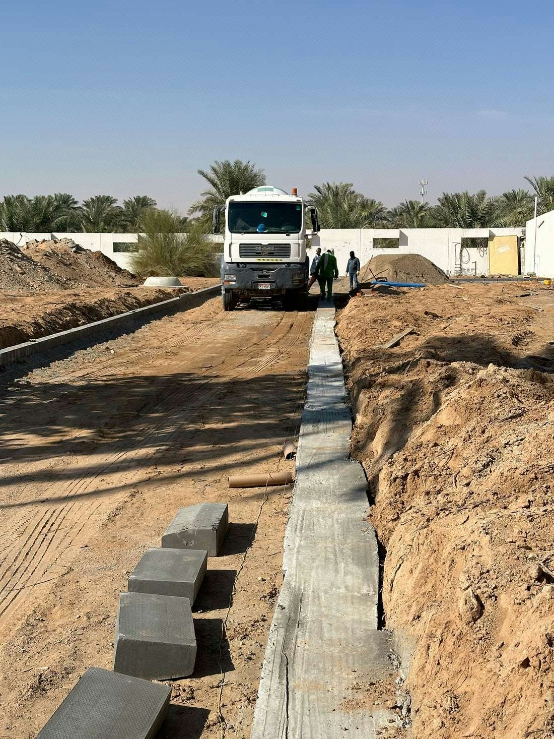 Progress of kerbstone installation works