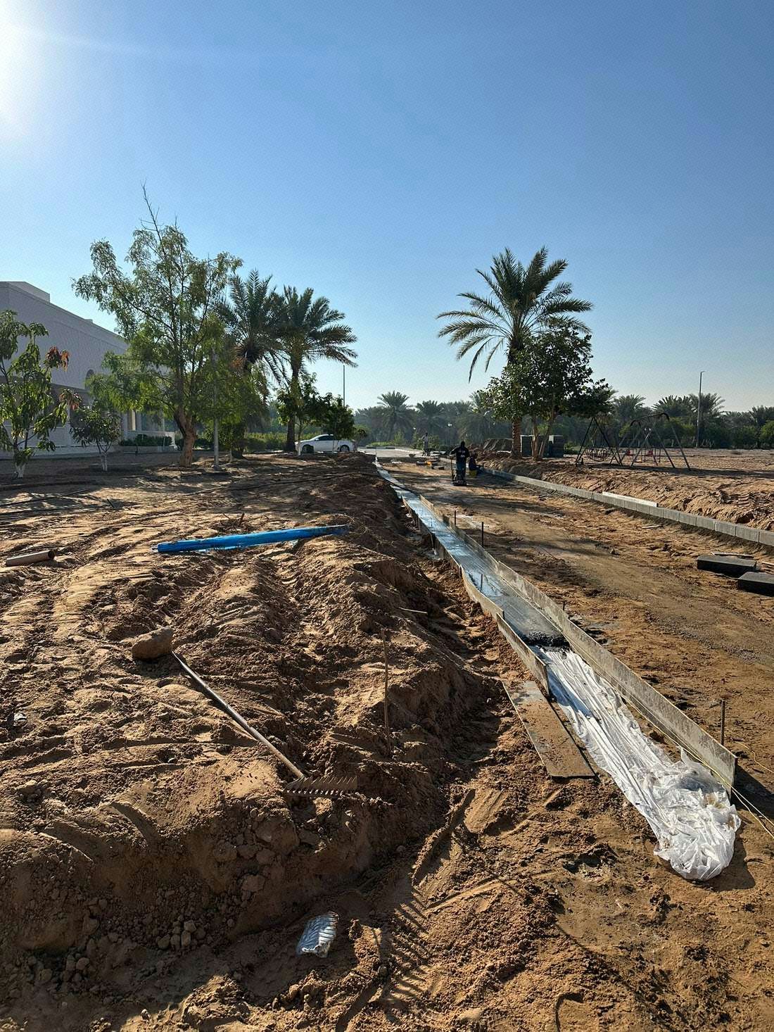 4 m wide pathway road construction and PCC bedding for kerbstone