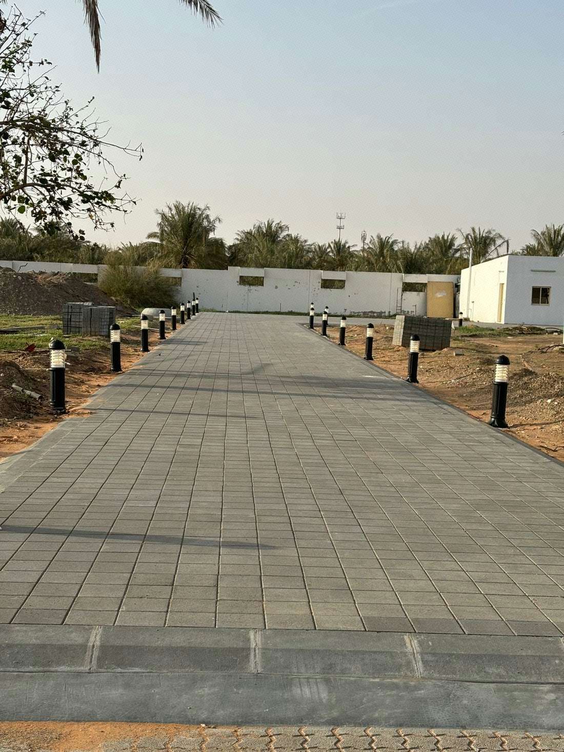 Completed interlock installation works with garden lights